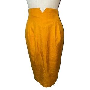 Carole Little Vintage Orange Silk Pencil Midi Skirt size 8 Corset Waist Pleated